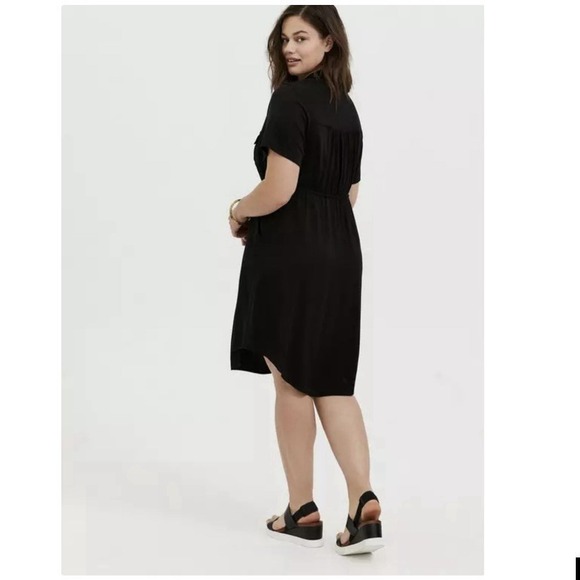 Torrid Black Twill Drawstring Button Up Short Serve Shirt Dress Size 1X Pockets - Picture 3 of 10